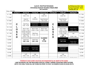 Christmas Week Pool Schedule