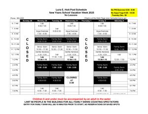 New Years Week Pool Schedule 2025 - 2026