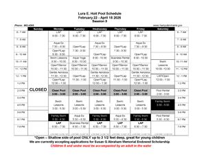 Pool Schedule Feb. 22 - April 18 2026